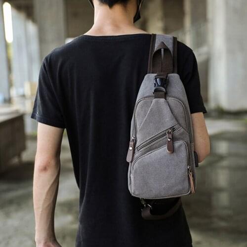 Small Phone Bag with USB Crossbody Chest Bag Casual Racket Bag Short Trip Canvas Bag Shoulder Bags Men