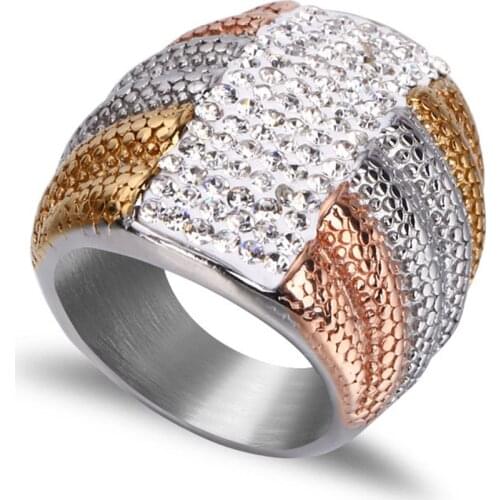 Fashion Hip Hop Geometry Big Ring Stainless Steel 3 Color Iced Out Micro Pave CZ Rings For Women Party Jewelry Gift Dropshipping