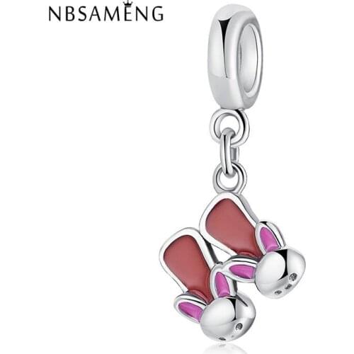New 925 Sterling Silver Beads Cute Red Rabbit Dangle Charm Pendants Fits Original Bracelet DIY Jewelry Gifts