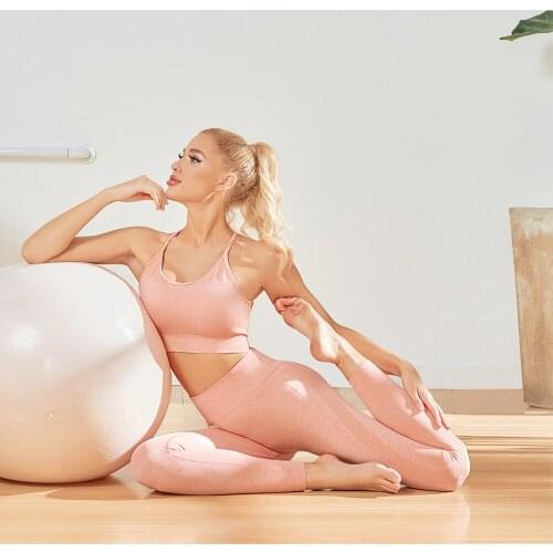 New Style Sports Tight-Fitting Running Set Breathable Knitted Seamless Yoga Wear Trouser Suit