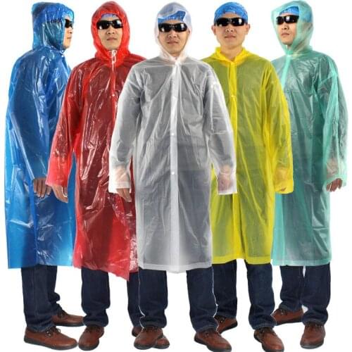 Plastic Rain Cover Portable Rainwear Disposable Outdoor Transparent Raincoat with Hood Waterproof Camp Rain Cape Hooded Ponchos
