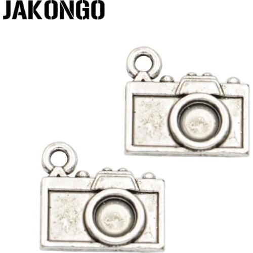 JAKONGO Antique Silver Plated Camera Charm Pendants Jewelry Accessories Making Bracelet DIY 12x13mm 20pcs/lot