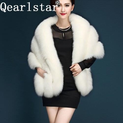 Qearlstar Winter Women faux Fox Fur Wraps pashmina super luxurious bride shawl wraps Wedding Party warm fur stole 165*40cm YT14