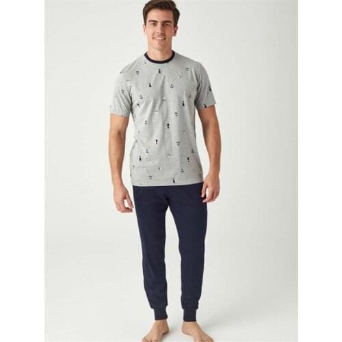 Mod Anchor Pattern Trousers Rubber Wrist Mens Pajamas Suit