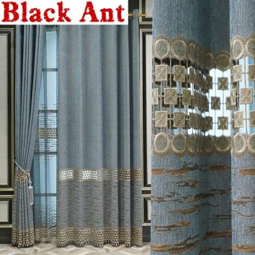 Hollow Chenille Curtain For Living Room Window Blinds Drape Embroidery Window Treatment European Sheer Curtains High End X-ZH228