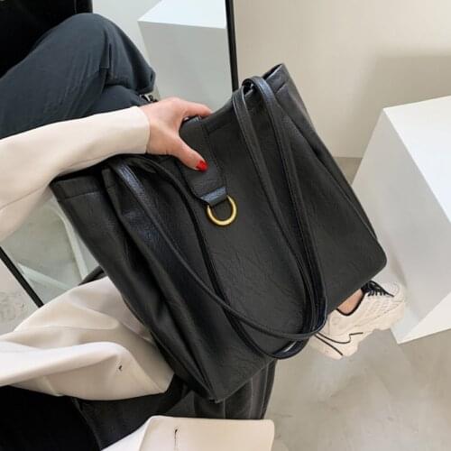 Trendy Shopping Bag Large Capacity Female Bag Soft Leather Shoulder Bag Fashion Pure Color Handbag 2021 Summer New Female Bag