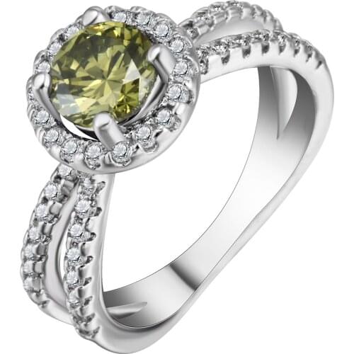 UFOORO New green Round zircon Ring Silver color Ring Inlay White Lace Round Small Pendant Elegant Jewelry bague wholesale