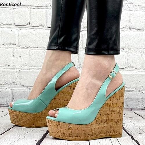 Ronticool New Ladies Summer Slingback Sandals Sexy Wedges High Heels Peep Toe Beautiful 12 Colors Party Dress Shoes US Size 5-20