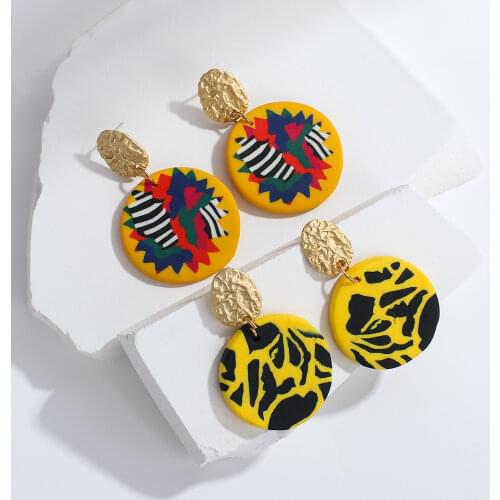 AENSOA Colorful Geometric Polymer Clay Drop Earring Pendant Trendy Unique Metal Statement Earrings For Women Jewelry Wholesale