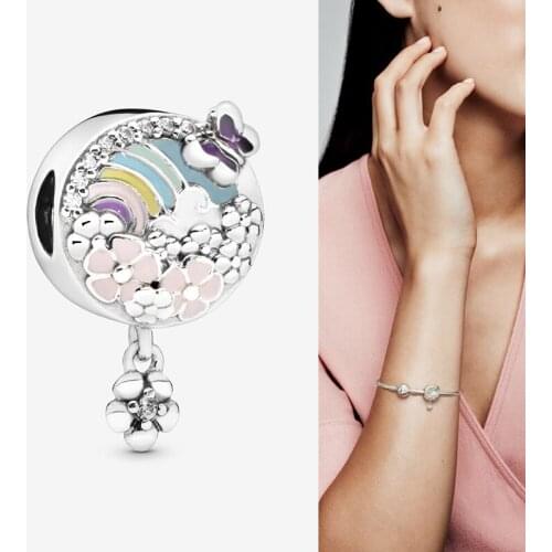 925 Sterling Silver Bead Colorful Flowers Story Elegant Fashion Beads Fit Pandor Women Bracelet & Necklace Diy Jewelry