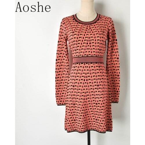 2021 Colour Plaid High Waist A-shaped Long Sleeve Dress Lady