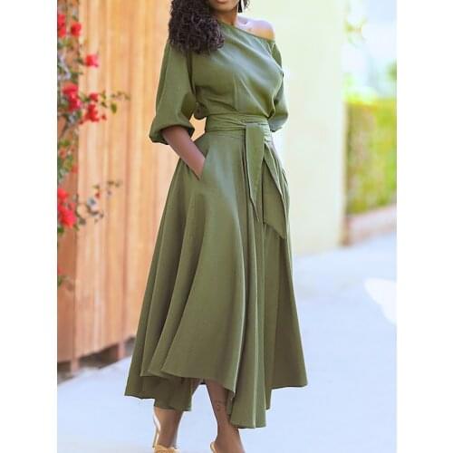 Robe Femme Autumn Dress Womens Clothing 2021 A-Line Dresses Bandage Pockets Half Sleeve Long Dress For Woman Vestido De Mujer