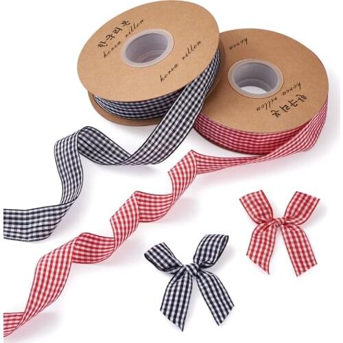 1Set Black Red Tartan Pattern Polyester Ribbon for Floral Bows Crafts Decoration Gift Wrapping 1 inches about 25yards/roll