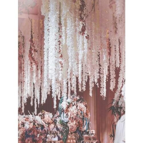1 meter long Elegant Handing Orchid Silk Flower Vine White Wisteria Garland Ornament for Festival Wedding Garden Decoration