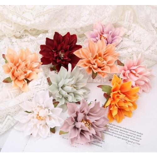 10Pcs/Set Simulation Flower Head Fadeless Vivid Delicate Dahlia Chrysanthemum Head for Wedding