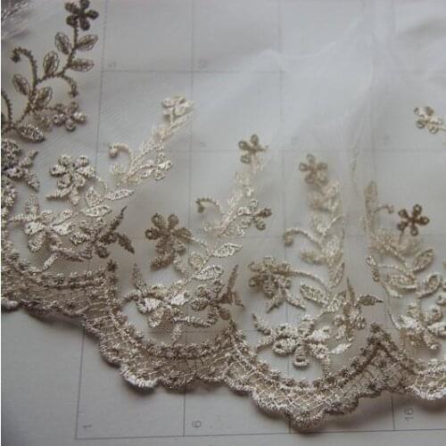 2yards/lot 16cm Wide Gold Thread Flower Embroidered Lace Beautiful Flower Mesh Lace Material X540