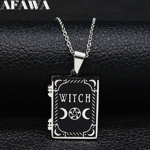 2021 Fashion Moon Sun Pentagram Stainless Steel WITCH Necklace for Women/Men Witchcraft Book Necklace Jewelry joyas N1906S02
