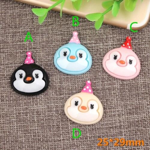 25*29MM Christmas Hat Animal Penguin Resin Cabochons Flatback Embellishments Scrapbooking Girls Hair Bow Clip Decoration 10pcs