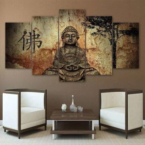 5 Pieces/Set Vintage Buddha Printed Wall Art Canvas Painting Abstract Decoration Pictures Posters for Home Living Room No Frame