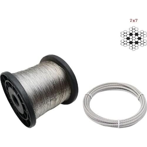 50 or 100Meters 304 Stainless Steel Wire Rope Soft Fishing Lifting Cable 7*7 Clothesline 0.5mm 0.6mm/0.8mm/1mm/1.5mm/2mm/3mm/5mm