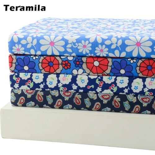 FREE SHIPPING 4 piece 45x50cm fashion blue poplin cotton fabric fat quarter bundle dress sewing cloth quilting patchwork W4B1-2