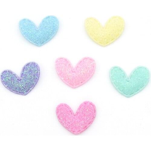 60Pcs 15*20mm Glitter Fabric Bepowder Heart Applique Cloth Padded Patches for Clothes Headwear Hairpin Wedding DIY Decor G92