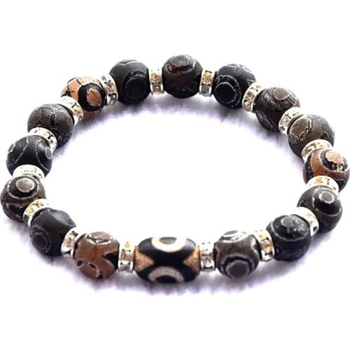 Tibetan Style Silver Gray/ Black 10mm Round Beads 3 Eyes 14mm Bodhi Totem Old Agate DZI Beaded Amulet Bracelet Free Shipping