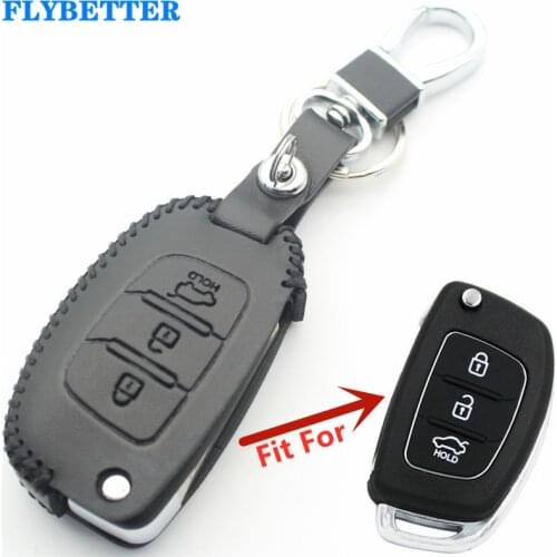 FLYBETTER Genuine Leather 3Button Flip Key Case Cover For Hyundai I20/I30/IX25/IX35/Tucson/Verna/Solaris/Elantra/Accent L14