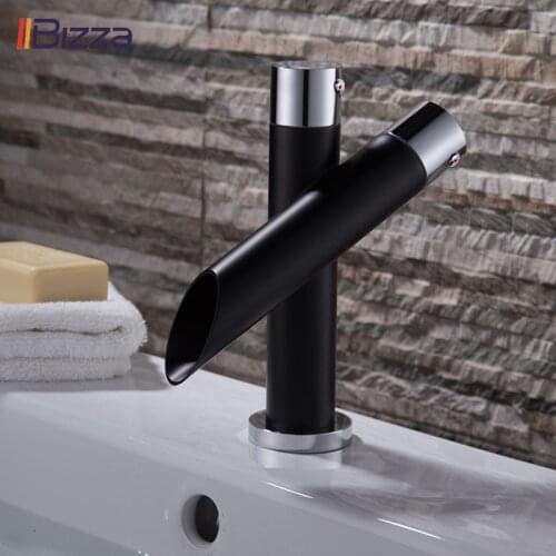 Black Bathroom Faucet Sink Black Faucet Hot Cold Bath Waterfall tap Brass UK Basin mixer Taps Modern Torneira Para Banheiro 1203