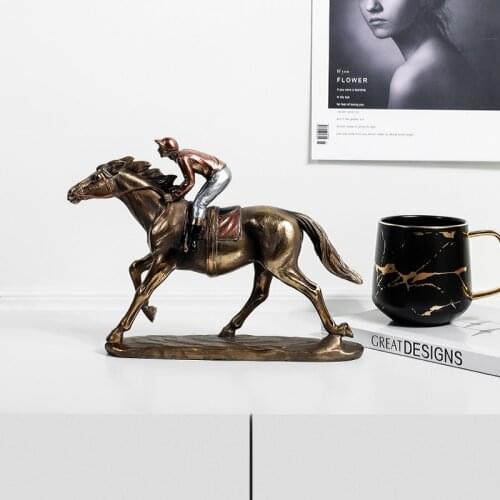 NORDIC SIMPLE CREATIVES GOLD HORSE RACING KNIGHT ART SCULPTURE LUXURIOUS FIGURINE RESIN CRAFTS HOME DECORATION ACCESSORIES R3768