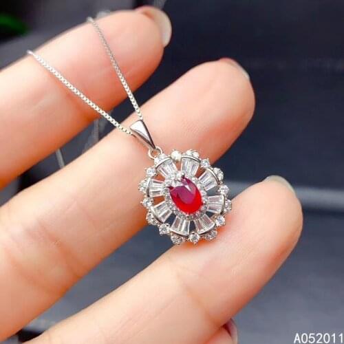 KJJEAXCMY fine jewelry natural ruby 925 sterling silver trendy girl gemstone pendant necklace chain support test hot selling