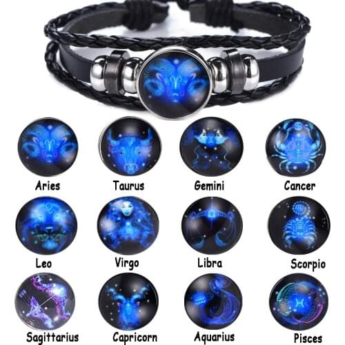 Hand-woven Leather Bracelet 12 Constellation Libra Leo Gemini Bracelet Fashion Female Punk Jewelry for women birthday gift