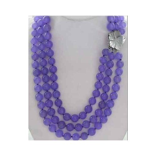 Beautiful 3row17-19" 8mm lavender round beads necklace & shell flower clasp