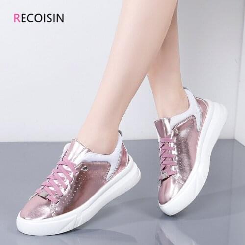 RECOISIN Autumn Women Shoes High Quality Casual Shoes For Women Lace-up Genuine Leather Chunky Sneakers Women zapatillas mujer