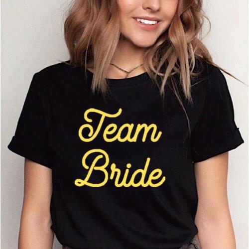 Summer Young Girls Tops Team Bride Letter Gold Print Tshirt Female Vintage Style Harajuku Casual Y2k T-shirt Wedding Party Tees