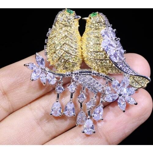 ASNORA Lindo unico AAA Cubic Zircon Micro pavimentado tortolitos pajaro broches Pin bufandas de las mujeres, hebilla