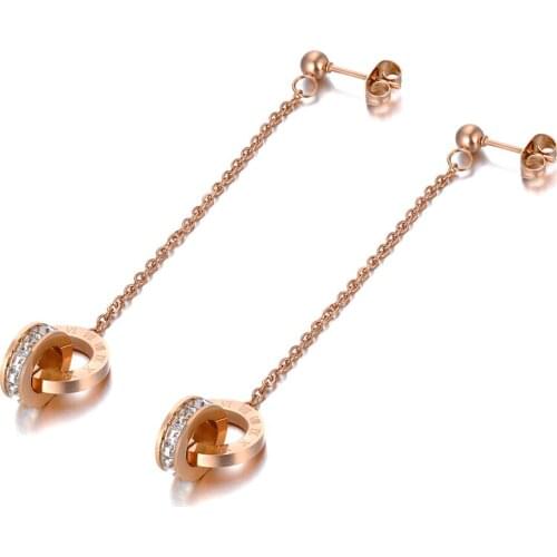 Fashion Stainless Steel CZ Crystal Tassel Dangle Earrings For Women Classic Roman Numerals Wedding Jewelry E20054