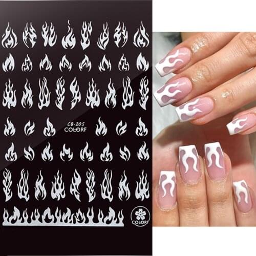 1PC Flame Nail Stickers Adhesive Slider Fire Design Transfer Decals Black White Gold DIY Tips Nail Art Decorations Manicure Wrap
