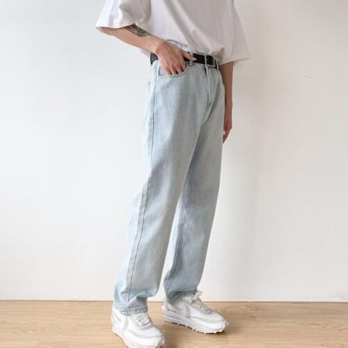 2021 New Men Vintage Washed Loose Casual Wide Leg Straight Denim Pants Male Japan Korea Streetwear Hip Hop Jeans Long Trousers
