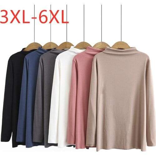 New Ladies Spring Autumn Plus Size Basic Tops For Women Large Long Sleeve Slim Cotton Elastic Turtleneck T-shirt 3XL 4XL 5XL 6XL