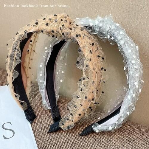 New Refreshing Summer Net yarn Headband Women Chiffon Print dot Knotted Hair Hoop Girls Hairband Headwear Hair Accessories FG112