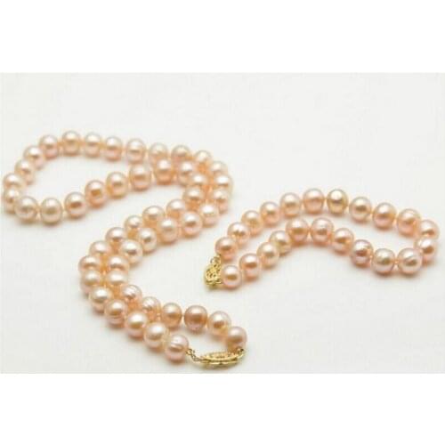 Charming AAA Pink 9-10mm south Pearl Necklace /Bracelets 18" 8" Set