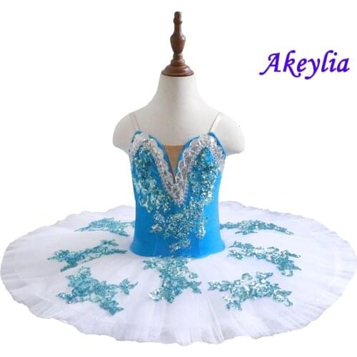 Professional Ballet Tutus Lake Blue white Adult Ballet pancake tutu Dance blue Fairy Girl Puff Skirt Costume Tutu Children