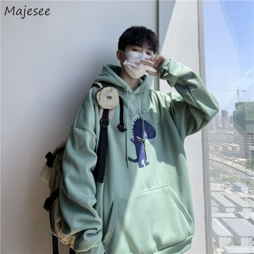 Hoodies Men Thicken Hooded Front-pocket Printed Autumn-winter Korean Loose Harajuku Streetwear All-match Casual Sweatshirts Chic
