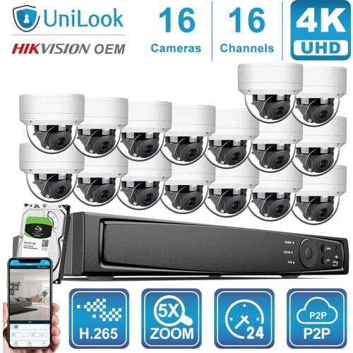 UniLook 16CH NVR 16Pcs 5MP PTZ POE IP Camera 5X Zoom Outdoor Security system NVR Kit Night Vision H.265 Onvif P2P With Bracket