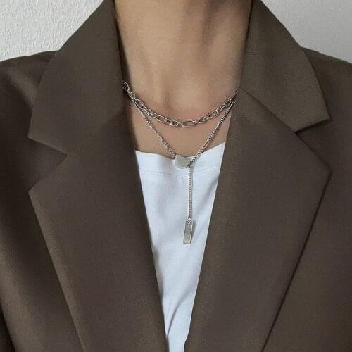Punk Vintage Double Layers Chain Necklace Neck Chains for Women Exaggerated Goth Silver Metal Necklace Clavicle Jewelry