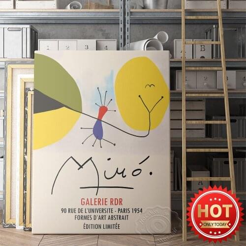 Joan Miro Exhibition Poster, Abstract Geometry Wall Painting, Miro Vintage Wall Stickers, Color Geometric Shapes Wall Picture