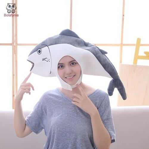 BOLAFYNIA Japanese cute plush salted fish headgear salted fish hat plush toy hat stuffed toy cap