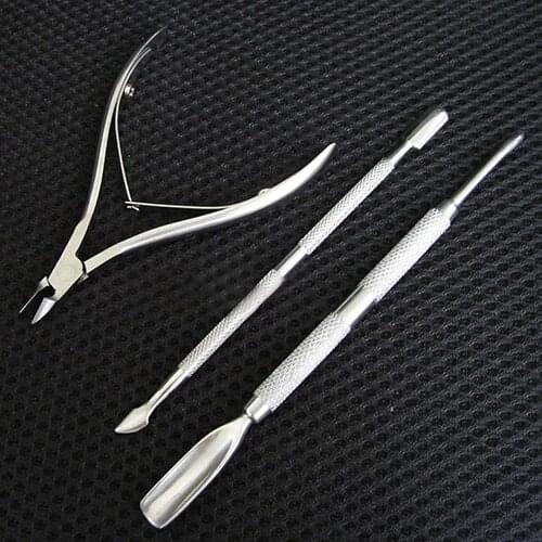 3 pcs Stainless Steel Nail Cuticle Spoon Pusher Remover Cutter Nipper Clipper Cut Remover Cutter Trimmer Art Manicure Tool
