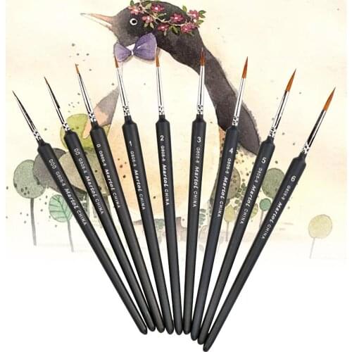 Line Drawing Pen 9-Pack Fine Detail Paint Brushes Miniature Brush For Fine Detailing Art Painting Acrylics Oil Models Watercolor